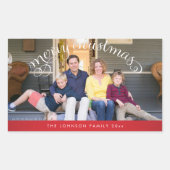 Red Rectangle Merry-Stickers voor kerstfoto's Rechthoekige Sticker (Voorkant)
