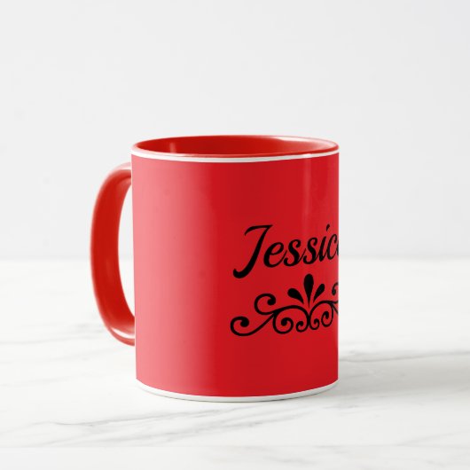 Red-red mug template, black flourish, mok (Voorkant links)