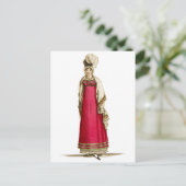 Red Regency Dress, Mode Tekening 1800's Briefkaart (Staand voorkant)