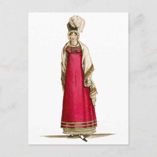 Red Regency Dress, Mode Tekening 1800's Briefkaart (Voorkant)