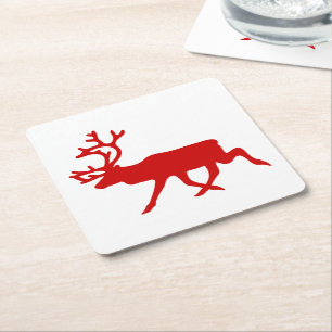 Red Reindeer/Cariou Silhouette Kartonnen Onderzetters