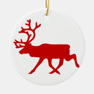 Red Reindeer/Cariou Silhouette Keramisch Ornament