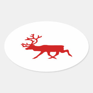 Red Reindeer/Cariou Silhouette Ovale Sticker
