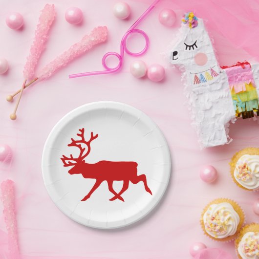 Red Reindeer/Cariou Silhouette Papieren Bordje (Feest)
