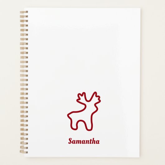 Red Reindeer Contour Personalized Name Planner (Voorkant)