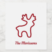 Red Reindeer Contour Personalized Name Wijn Etiket (Enkel label)