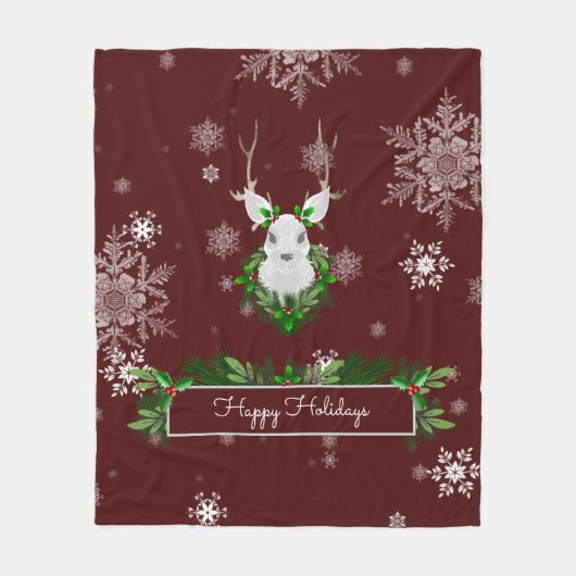 Red Reindeer Fleece Blanket Deken (Voorkant)