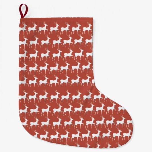 Red Reindeer Pattern Christmas Stocking Grote Kerstsok (Voorkant)