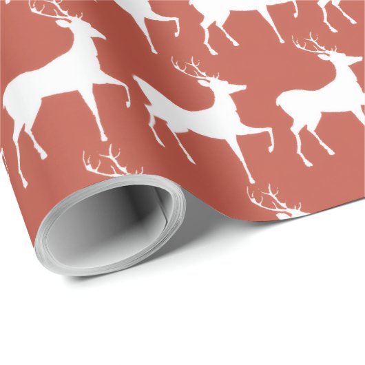 Red Reindeer Pattern Holiday Wrapping Pape Cadeaupapier (Rol Hoek)