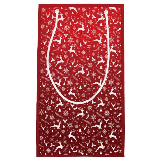 Red Reindeer Pattern Merry Kerstsnowflakes Klein Cadeauzakje (Voorkant)