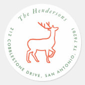 Red Reindeer Scandinavisch Groen Retouradres Ronde Sticker (Voorkant)