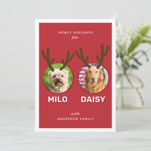 Red Reinpet 2 Foto Huisdier Kerstvakantie Kaart (Staand voorkant)