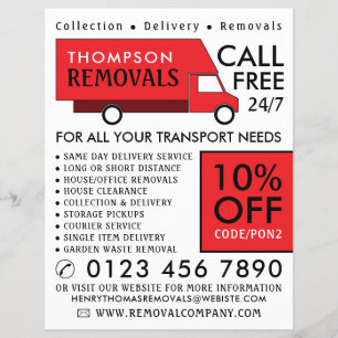 Red Removal Van, verwijderend Bedrijf Adverteren Flyer