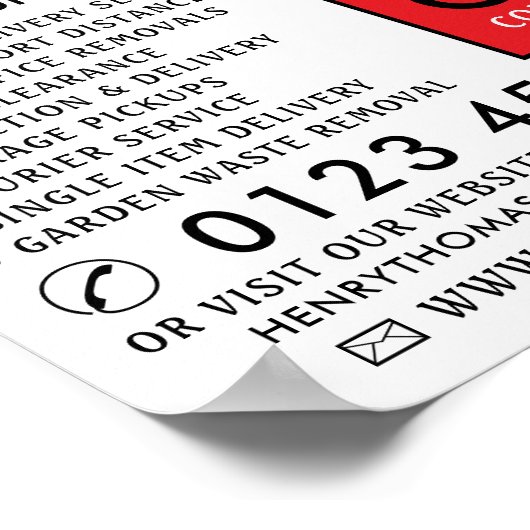 Red Removal Van, verwijderend Bedrijf Adverteren Poster (Hoek)