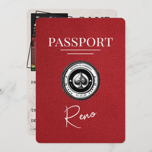 Red Reno Passport Bewaar de datum Save The Date (Voorkant / Achterkant)