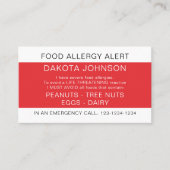 Red Restaurant Food Allergy Alert Kaart Contactkaartje (Voorkant)