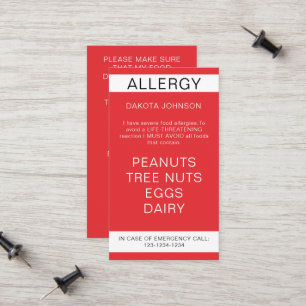 Red Restaurant Food Allergy Alert Kaart Contactkaartje