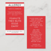 Red Restaurant Food Allergy Alert Kaart Contactkaartje (Voorkant / Achterkant)