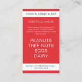 Red Restaurant Food Allergy Alert Kind Contactkaartje (Voorkant)