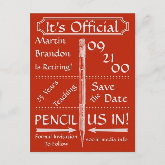 Red Retirement Sla de datum op Aankondigingskaart (Voorkant)