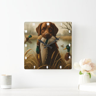 Red Retriever Duck Pond Hunting Vierkante Klok