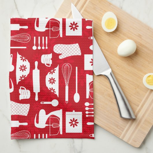 Red Retro Baking Theedoek (Quarter Fold)