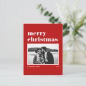 Red Retro Bold Typografie Foto Merry Kerstry Feestdagenkaart (Staand voorkant)