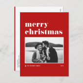 Red Retro Bold Typografie Foto Merry Kerstry Feestdagenkaart (Voorkant / Achterkant)
