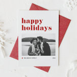 Red Retro Bold Typografie Foto Prettige feestdagen Feestdagenkaart<br><div class="desc">prettige feestdagen! Stuur je vakantiewensen naar familie en vrienden met deze aanpasbare moderne vakantiekaart. Het heeft een retro gewaagd typografie met een kerstboomaccent. Pas deze foto-vakantiekaart aan door uw eigen gegevens toe te voegen. Deze zwarte en witte prettige feestdagen kaart is beschikbaar in andere kleuren.</div>