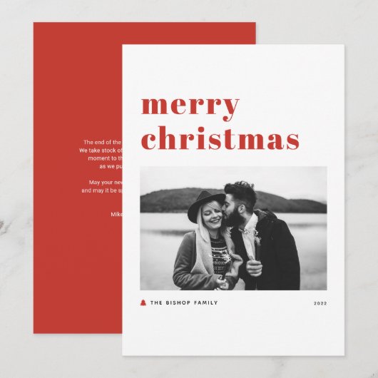 Red Retro Bold Typografie Merry Kerstfoto Feestdagenkaart (Voorkant / Achterkant)