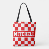 Red Retro Checker op maat Tote Bag (Achterkant)