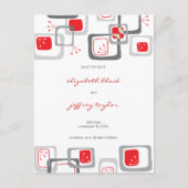 Red Retro Cherry Squares Mod Art Bewaar de datum Aankondigingskaart (Voorkant)