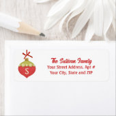 Red Retro Christmas Ornament Monogram Etiket (Insitu)