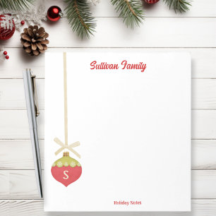 Red Retro Christmas Ornament Monogram Notitieblok