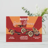 Red retro classic car bridal shower kaart (Staand voorkant)