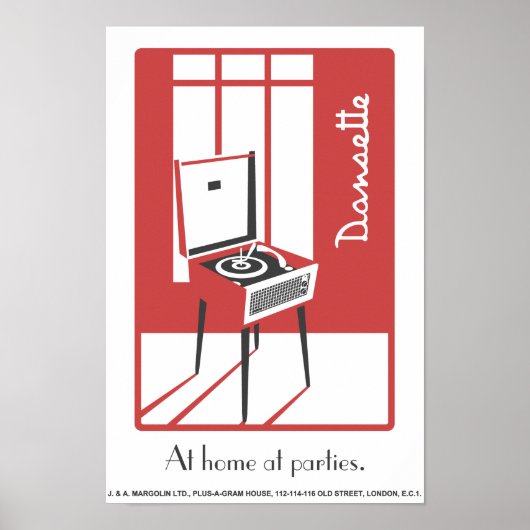 Red Retro Dansette recordspeler Pop Art poster (Voorkant)