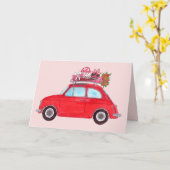 Red Retro Fiat 500 Topolino Kaart (Gele Bloem)