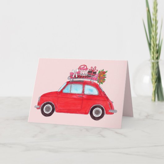 Red Retro Fiat 500 Topolino Kaart (Voorkant)
