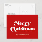 Red Retro  Font Vrolijk Kerstfeest Feestdagenkaart (Voorkant / Achterkant)