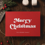 Red Retro  Font Vrolijk Kerstfeest Feestdagenkaart<br><div class="desc">Vrolijk kerstkaartje: een retro design met een  typografie en een rode achtergrond.</div>