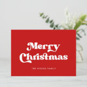 Red Retro Font Vrolijk Kerstfeest Feestdagenkaart (Staand voorkant)