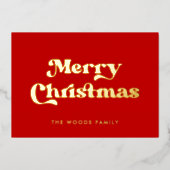 Red Retro  Font Vrolijk Kerstfeest Folie Feestdagenkaart (Voorkant)