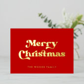 Red Retro  Font Vrolijk Kerstfeest Folie Feestdagenkaart (Staand Voorkant)
