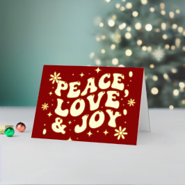 Red Retro Groovy Peace Love Joy Christmas Folie Feestdagenkaart