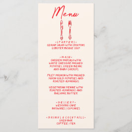 Red Retro Hand Written Drawn Quirky Unique Wedding Menu