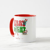 Red Retro Merry Bright Naam Kerstboom Mok (Voorkant links)