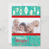Red Retro Merry en Bright Family Photo Card Feestdagenkaart (Voorkant)