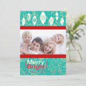 Red Retro Merry en Bright Family Photo Card Feestdagenkaart (Staand voorkant)