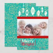 Red Retro Merry en Bright Family Photo Card Feestdagenkaart (Voorkant / Achterkant)