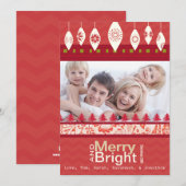 Red Retro Merry en Bright Family Photo Card Feestdagenkaart (Voorkant / Achterkant)